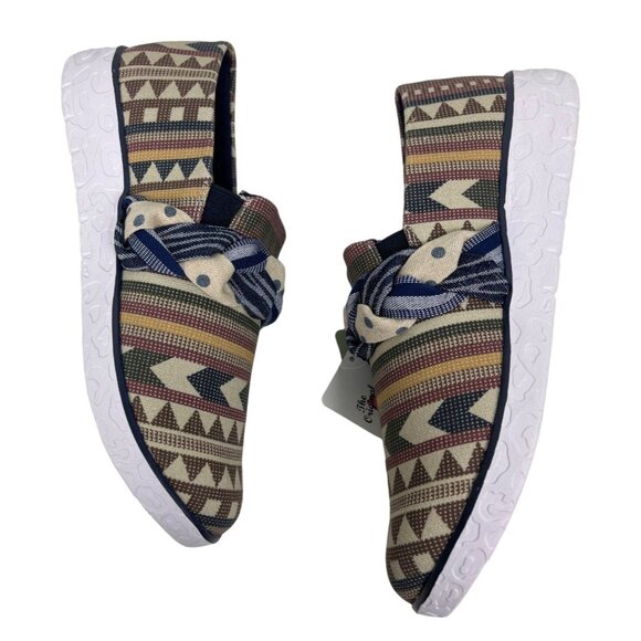 Muk Luks Beige Geometric Boardwalk Stroll Slip-On Sneaker Loafer Size 8.5 Aztec - Picture 8 of 10